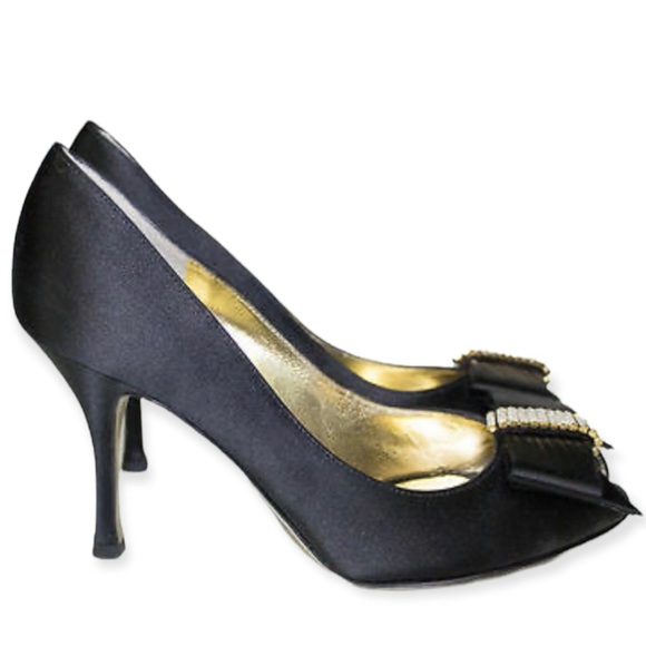 DOLCE & GABBANA Peep Toe Pumps Silk Bow Crystal Embellishments EUC - Picture 5 of 12